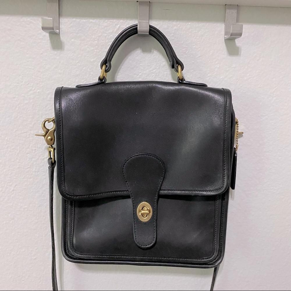 Vintage Black Leather Coach Station Bag